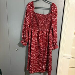 SHEIN Red and White Patterned Dress